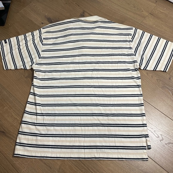 Tommy Hilfiger Vintage Cream Striped 90s Polo Men’s Short Sleeve Shirt Large - Picture 2 of 5